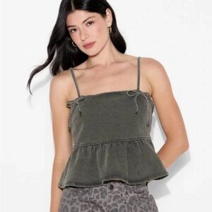 NWT Wild Fable Denim black wash Ruffle Hem Top with bow ties